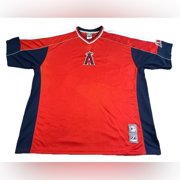 VTG Los Angeles Angels Anaheim Mens Majestic Batting Practice Jersey XL RED MLB - Picture 1 of 7